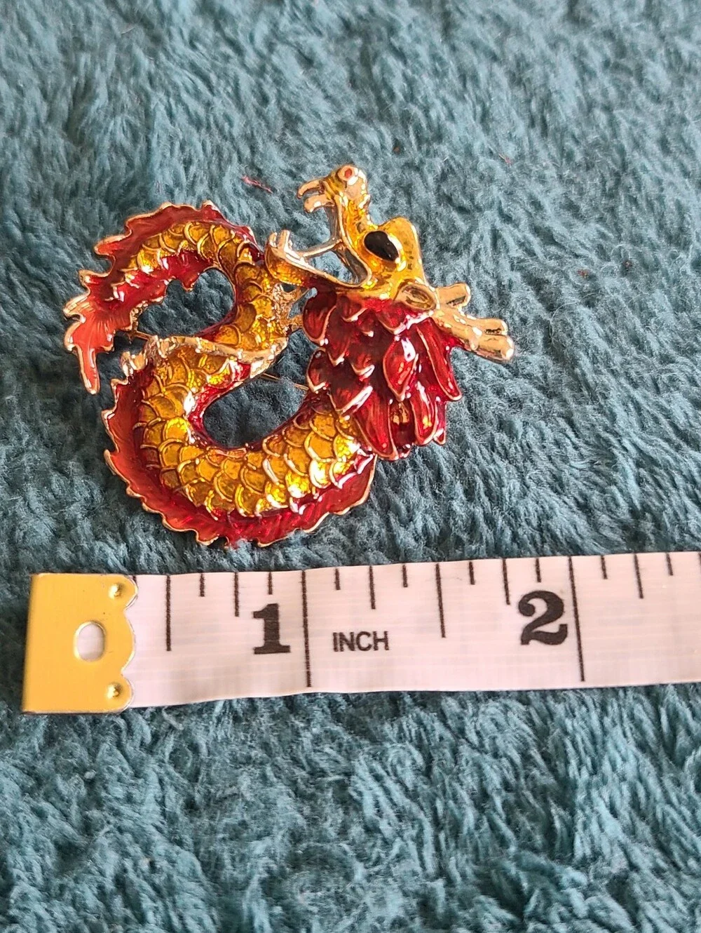 Red and Goldtone Dragon Brooch Pin